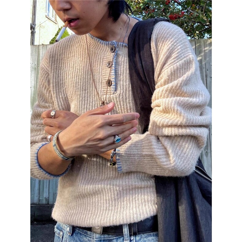 美式羊毛混纺亨利领毛衣男秋冬季高级感休闲简约针织衫SWD86,男装针织衫/毛衣,星座516A