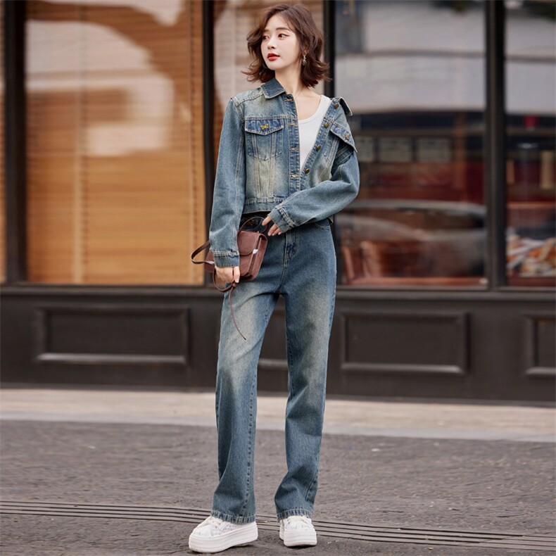 高端牛仔套装女潮时尚洋气减龄时髦2025新款春秋今年流行复古欧货,女装套装/套裙,意芙