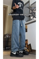 阔腿牛仔裤男ins情侣同款抽绳星空纹显瘦垂感长裤1809-P40限价79，男装牛仔裤，电商A178