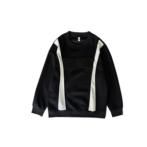 AW220/P78控108秋季社会小伙拼接撞色贴布设计感打底卫衣男黑首图片