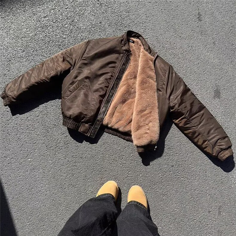 网图美潮三幻蛇仿兔毛boxy飞行员夹克棉服W1936/特P98,男装夹克,电商B350