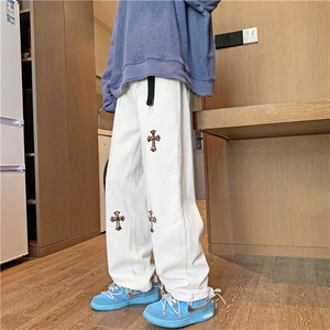 ins牛仔长裤男潮牌美式高街水洗复古刺绣宽松直筒裤 K2244-P40图片