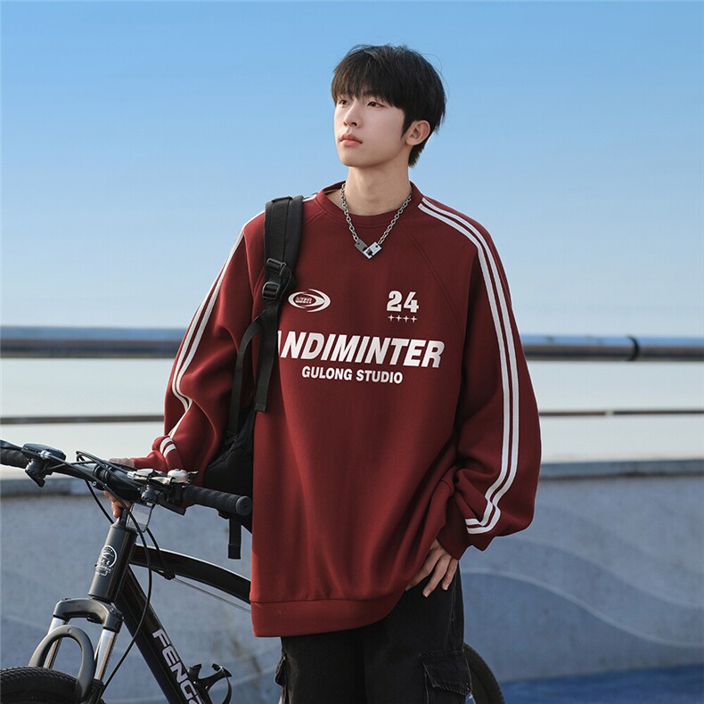 25港风外景320G珠地条纹织带拼接插肩袖圆领卫衣B905P48控68，男装卫衣，电商A247