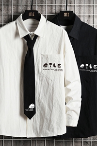 LC42109-P45 加绒款P55痞帅领带长袖衬衫男士大码dk制服男jk 网格图片