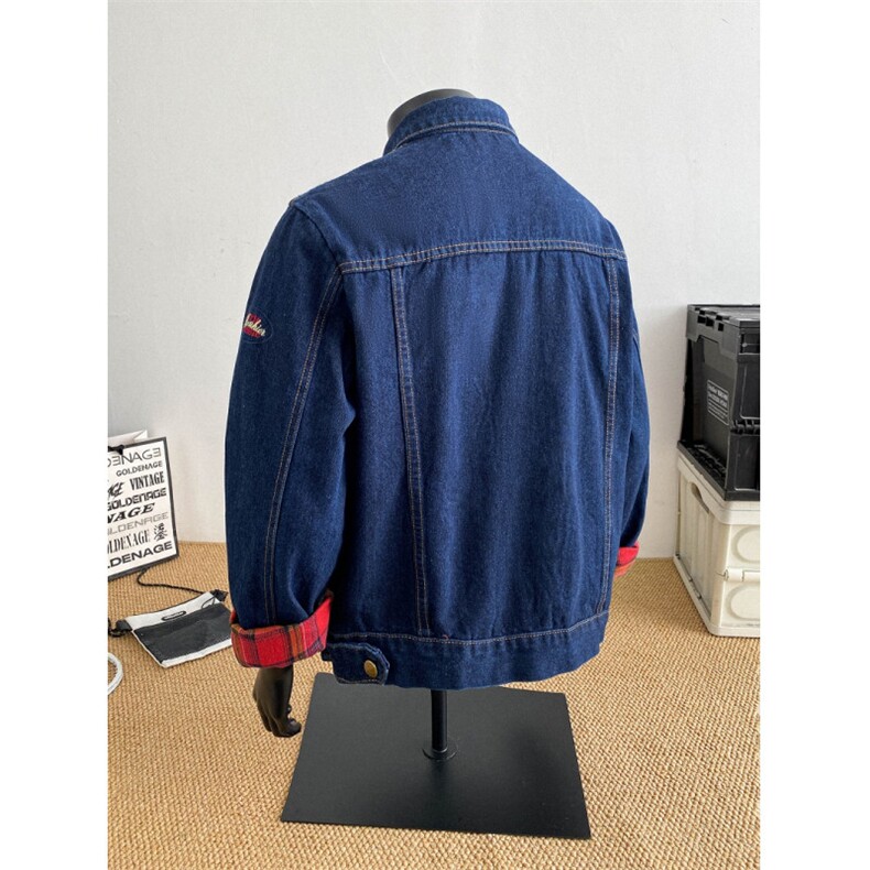得物品质秋款男牛仔夹克衫刺绣格子条纹拼色宽松外套JK3561P80,男装工装外套,星座1013-1