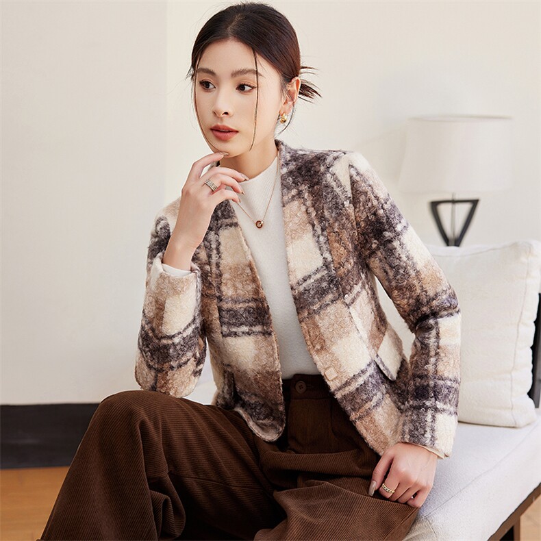 2024秋冬新款小香风毛呢外套女韩版修身西装上衣外搭,女装毛呢外套,婵米儿
