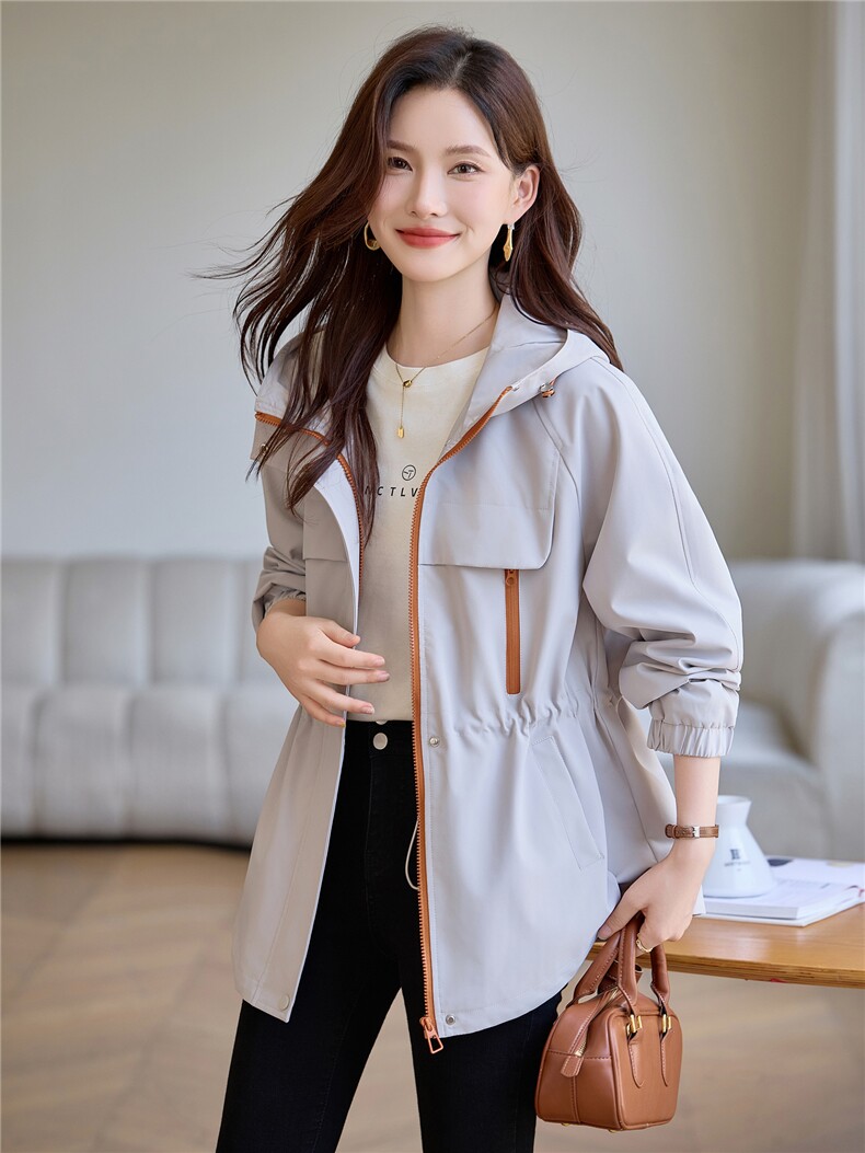 现货大货已出！！撞色抽绳连帽夹克2025秋季新款女装百搭时尚外套,女装风衣,以桐