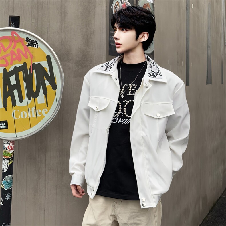 蛇纹翻领夹克男士美式复古短宽飞行员外套5227-P80,男装夹克,星座910-5