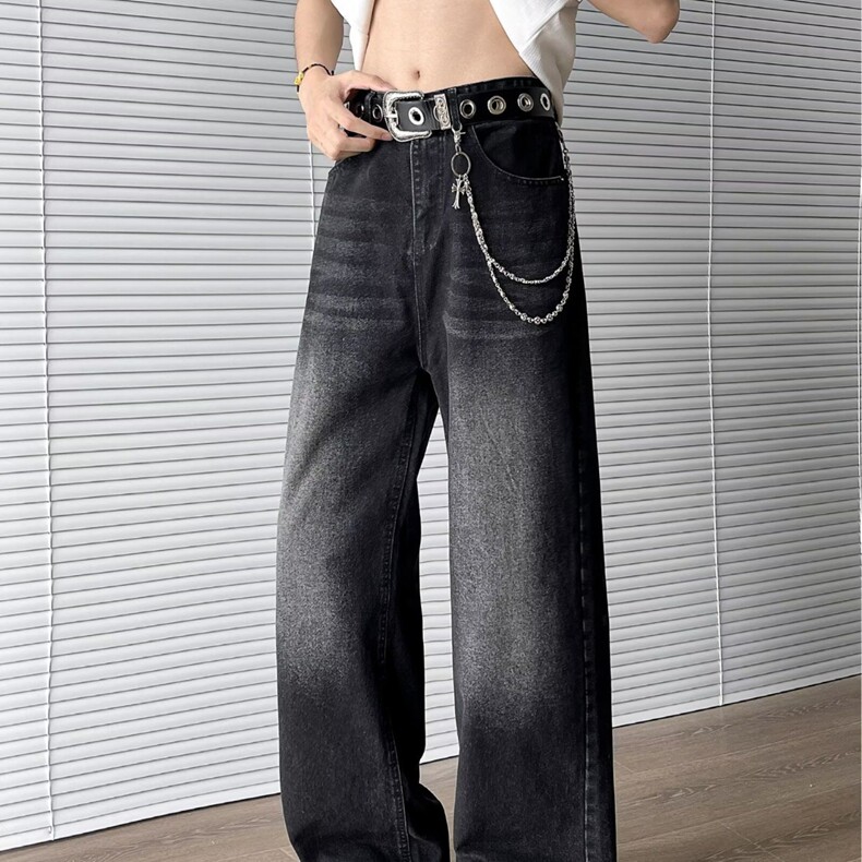 美式高街水洗直筒牛仔裤男生街头宽松cleanfit阔腿百搭拖地长裤，男装牛仔裤，星座218-8