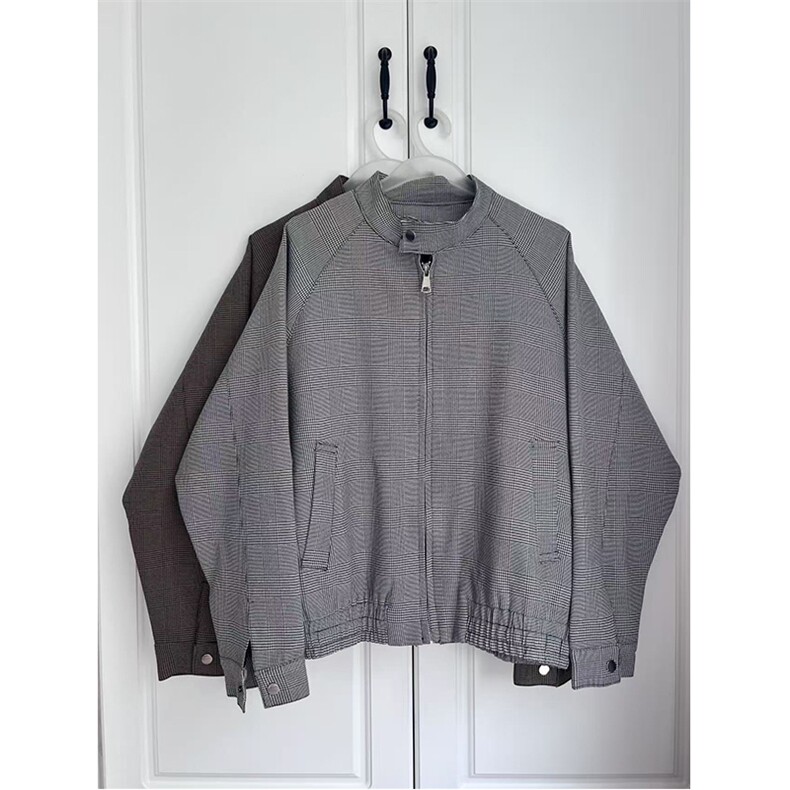 千鸟格哈灵顿外套男款cleanfit老钱风短款立领夹克-JK8226-特P85，男装夹克，电商B289