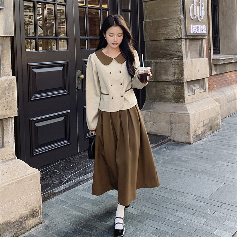 【新品首-发】韩系简约甜美娃娃领套装ZB212-2383-P165-K218,女装套装/套裙,浙宝285（原212）