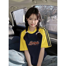 夏季美式高街重磅纯棉三条杠织带插肩撞色男女短袖T恤CZ59-特P25，男装T恤，电商A486