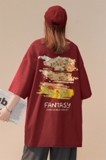 中性夏季立体油画红色高克重磅纯棉短袖情侣T恤T6060P30控48，男装T恤，电商A268