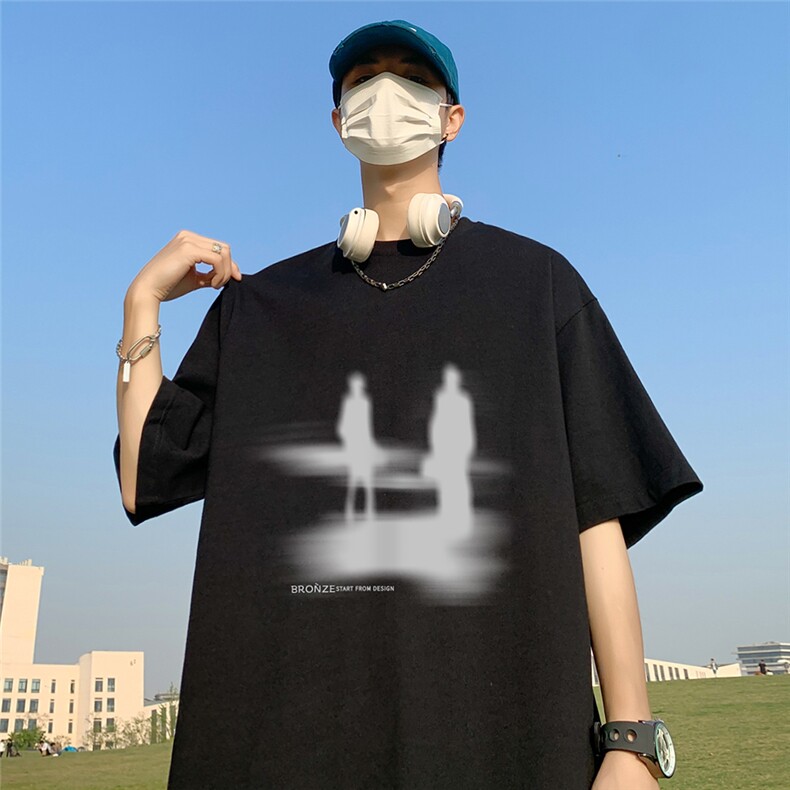 草地夏季宽松短袖T恤男潮T61106 P25控38图片
