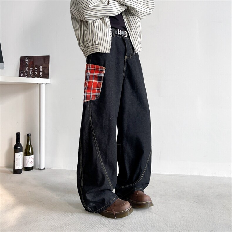 美式vibe街头牛仔裤男重磅设计感反转腰头阔腿裤潮N0939-P55，男装牛仔裤，星座308B-1