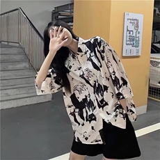 网红港风2025时尚短袖衬衫女夏季新款设计感小众复古外穿宽松上衣，男装T恤，星座506A