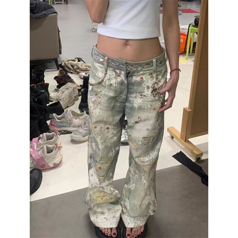 Q46/P66港风潮男夏印花3D直喷涂鸦工艺牛仔裤嘻哈高街潮痞帅长裤,男装牛仔裤,星座1506