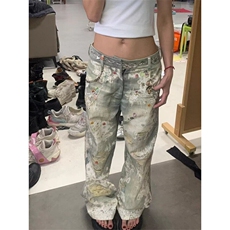 Q46/P66港风潮男夏印花3D直喷涂鸦工艺牛仔裤嘻哈高街潮痞帅长裤，男装牛仔裤，星座1506
