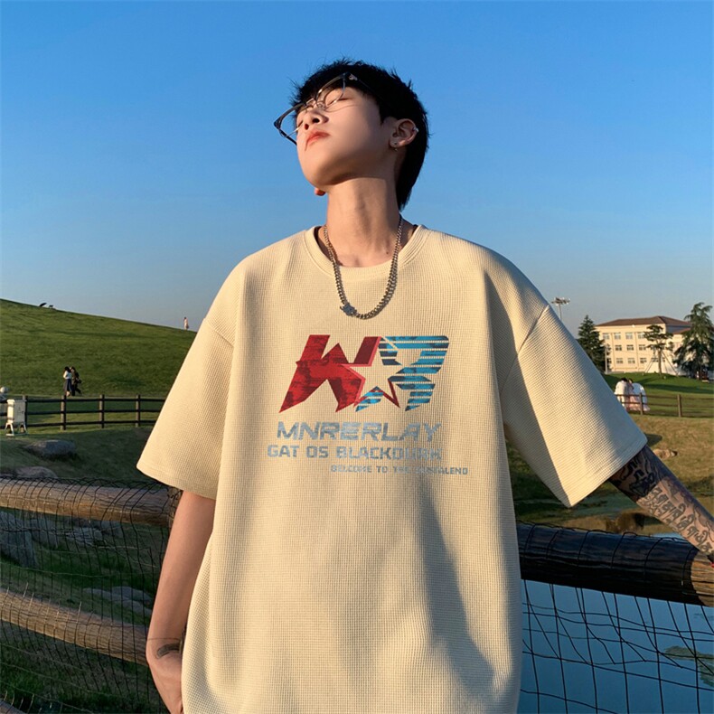量大优！ 供视频！港风 华夫格短袖T恤半袖男HT227-特P18图片