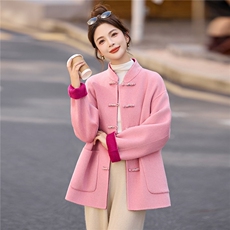 新中式国风盘扣双面羊毛大衣女2025秋冬新款高级感气质毛呢外套潮，女装双面呢大衣，拾衣