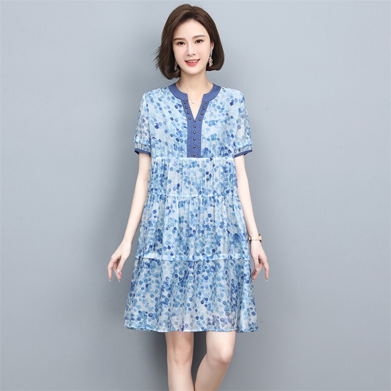 天丝碎花连衣裙女2022年新款夏季气质时尚高级感裙子,女装连衣裙,忆绮罗