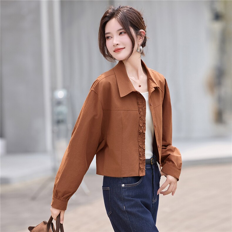 2025早秋新款韩系休闲复古别致好看小个子短款百搭衬衫薄外套女,女装衬衫,丽影随形