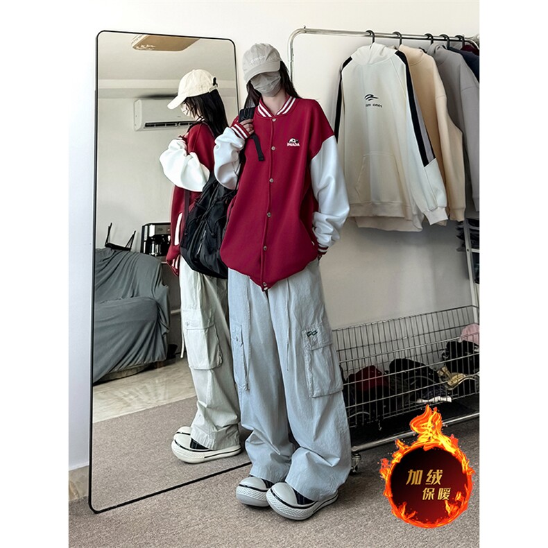 抖音得物高品质重磅全棉二开360克立领棒球服开衫卫衣外套1201,女装短外套,电商A486
