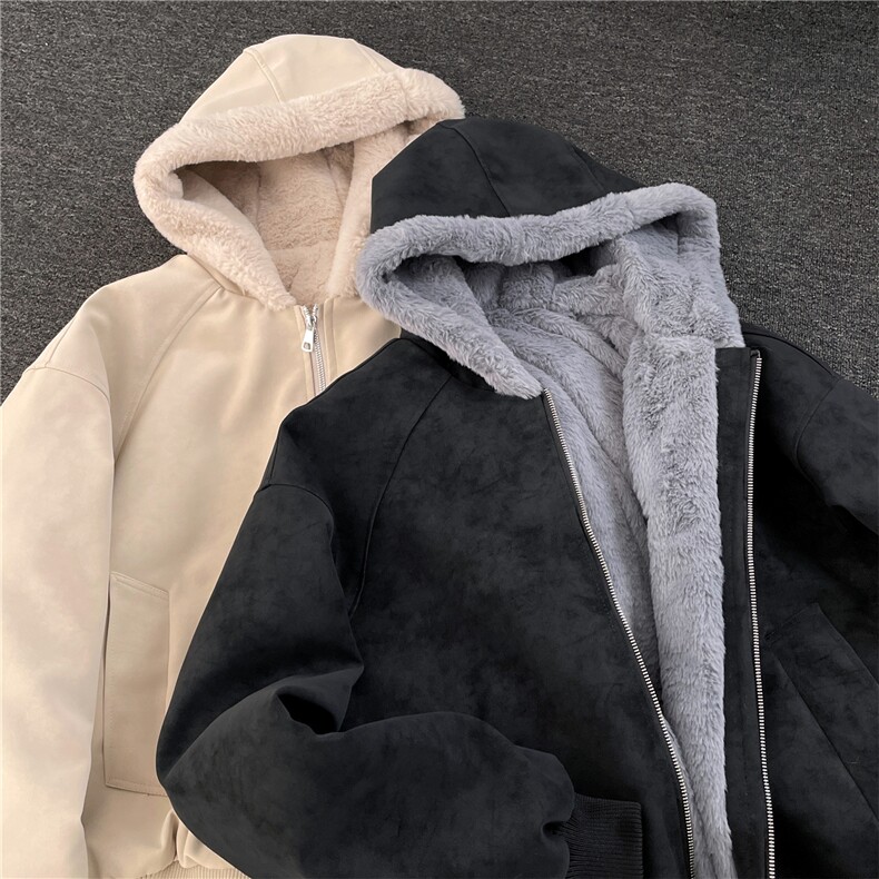座山雕连帽棉服男加绒加厚皮衣棉衣美式潮牌情侣外套M0318-P110图片