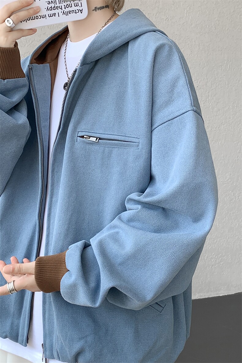 8XL-M美式复古撞色连帽水洗夹克男高级感做旧情侣外套JK1327P88,男装夹克,电商D206-1