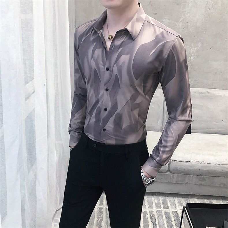 312A-5-287-P55长袖高级感秋季休闲英伦发型师韩版纯色男士衬衣,男装衬衫,星座312A-5