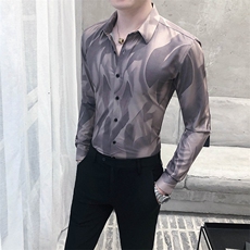 312A-5-287-P55长袖高级感秋季休闲英伦发型师韩版纯色男士衬衣，男装衬衫，星座312A-5
