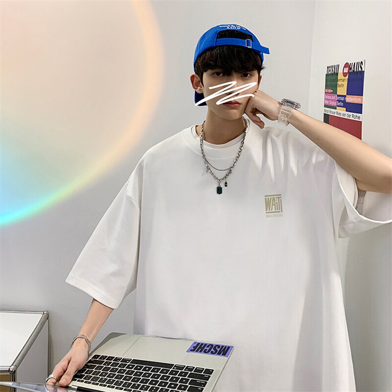 抖音得物品质夏季美式高街220克宽松纯棉潮牌印花短袖T恤MT30特15,男装T恤,电商A486-1