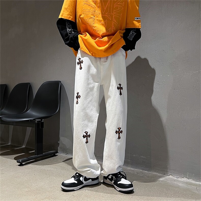 2022潮牌高街小众十字架hiphop阔腿裤复古牛仔裤男K3075-P40,男装牛仔裤,星座512-3