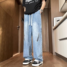 水洗做旧黑色春季牛仔裤子男款宽松阔腿裤子N7020，男装牛仔裤，星座1116A-1（原606A）