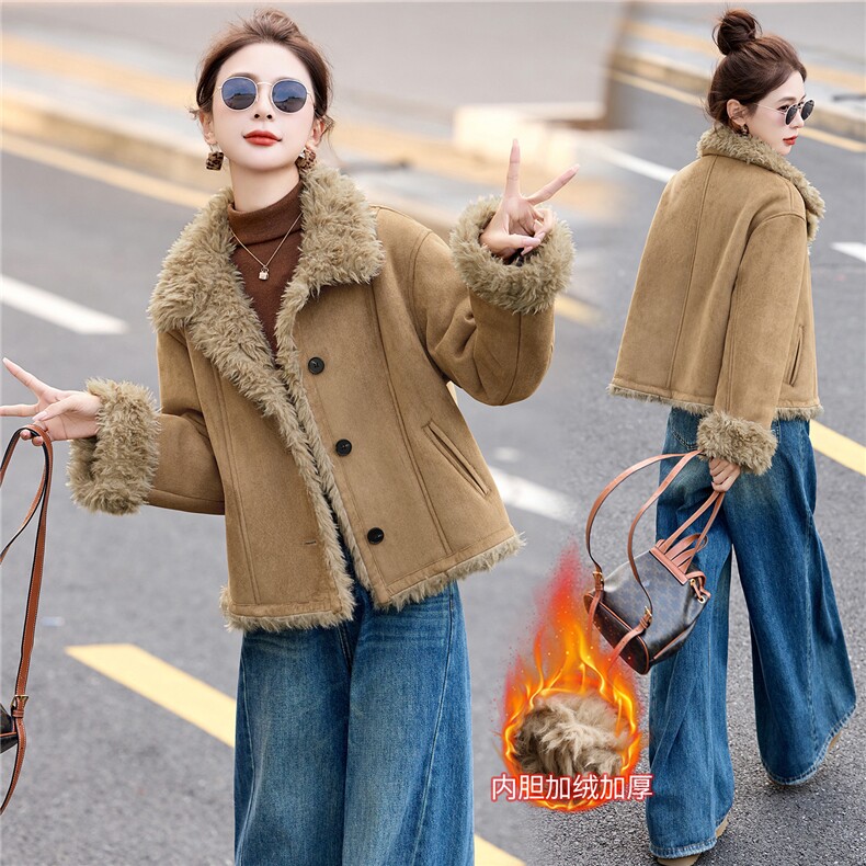 高质感羊羔毛皮毛一体冬季新款外套,女装套装/套裙,伊航服饰