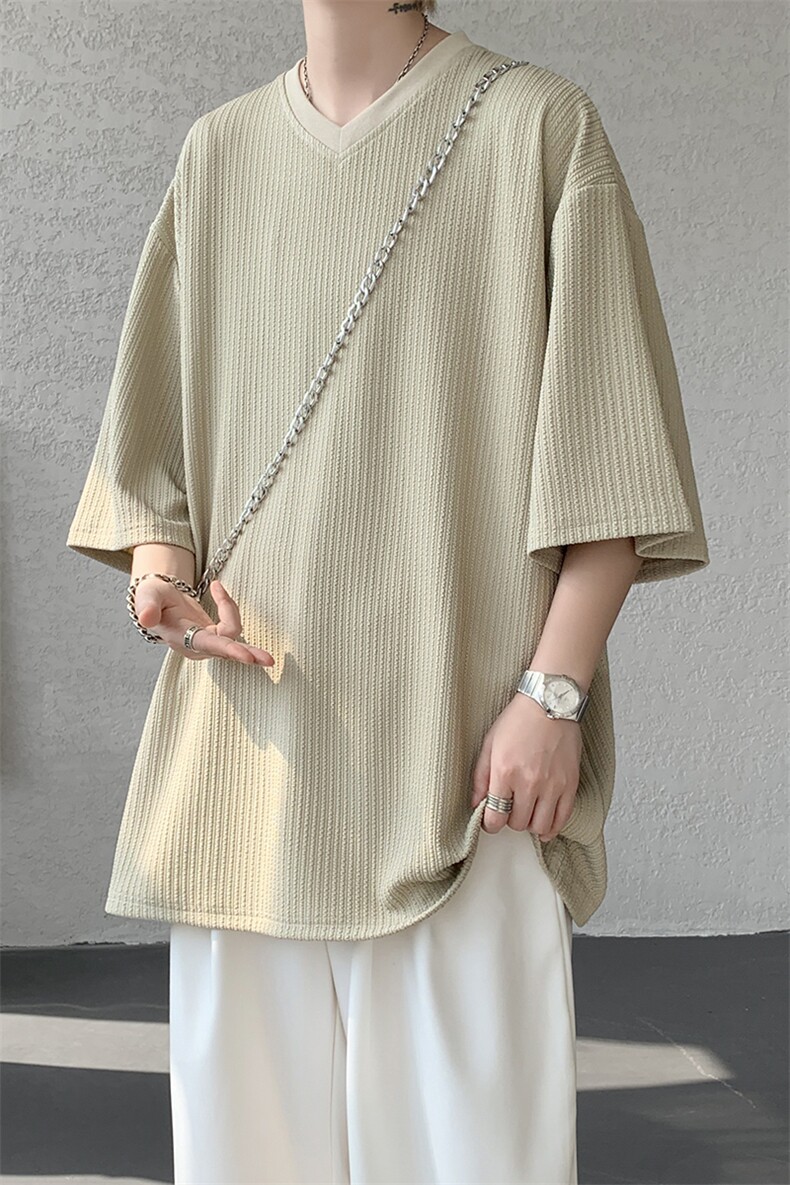 8XL-M短袖肌理感冰丝凉感T恤特大码鸡心领半袖纯色体恤DX1216/P28,男装T恤,电商B238