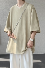 8XL-M短袖肌理感冰丝凉感T恤特大码鸡心领半袖纯色体恤DX1216/P28，男装T恤，电商B238