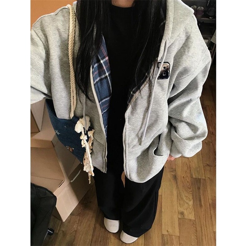 秋季撞色拉链开衫卫衣男女宽松情侣休闲外套连帽款601-1-Y891,女装短外套,星座601-1