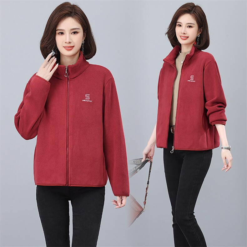 加绒卫衣外套女秋冬2025新款奥粒绒妈妈休闲加厚保暖立领短款开衫，女装卫衣/绒衫，奕阳依阁