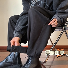 木地板冬季新款加厚哈伦宽松大码呢料纽扣束脚休闲裤男3555-P70，男装休闲裤，电商C305A