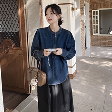 灯笼袖半拉链牛仔外套女春秋2025新款蓝色小个子减龄流行爆款上衣，女装短外套，2C261