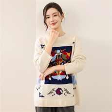 2025年秋季宽松手工嵌花图腾长袖时尚百搭通勤简约,女装羊毛衫,慕洵羊绒, 2025年秋季宽松手工嵌花图腾长袖时尚百搭通勤简约,女装羊毛衫,慕洵羊绒,