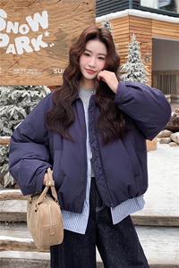 藏青色格子拼接假两件短款羽绒服女冬季2025新款设计感白鸭绒外套图片