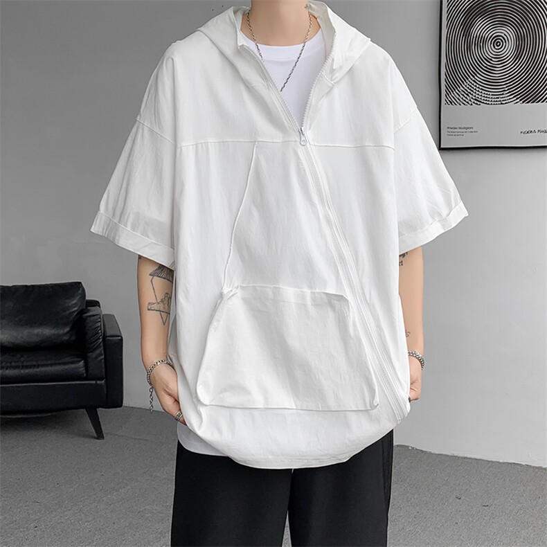 8XL-M特大码冰丝速干拼接t恤斜襟连帽拉链短袖卫衣七分袖DX324P55,男装T恤,电商D206-1