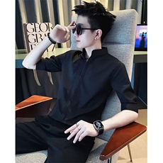 夏季男士短袖冰丝衬衫高级感上衣潮流时尚流行简约新款C2065，男装T恤，星座1116A-2（原606A-1）