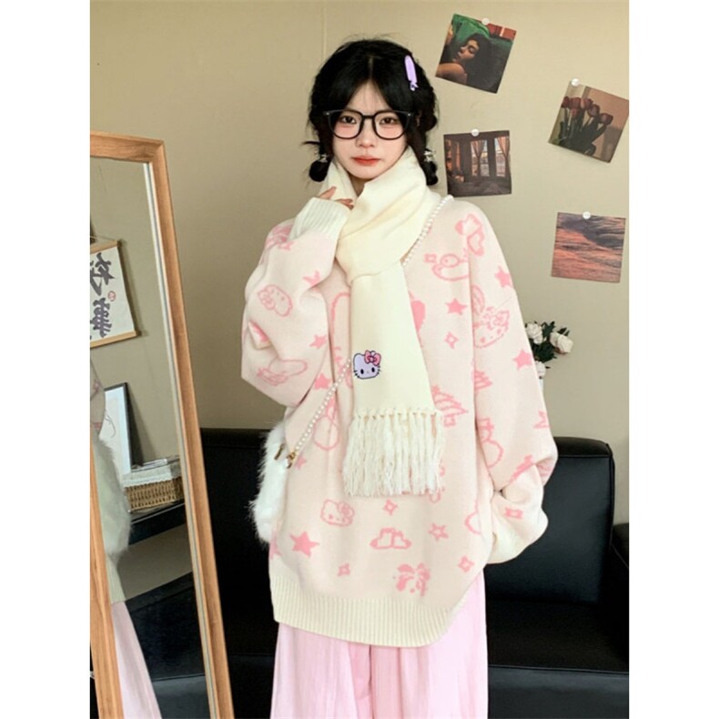 MM131-P65 卡通凯蒂 日系猫咪复古慵懒毛衣 秋冬学生可外穿图片