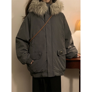 冬季宽松/连帽大毛领休闲外套潮加厚棉衣XZ102B-1M2591-P135图片