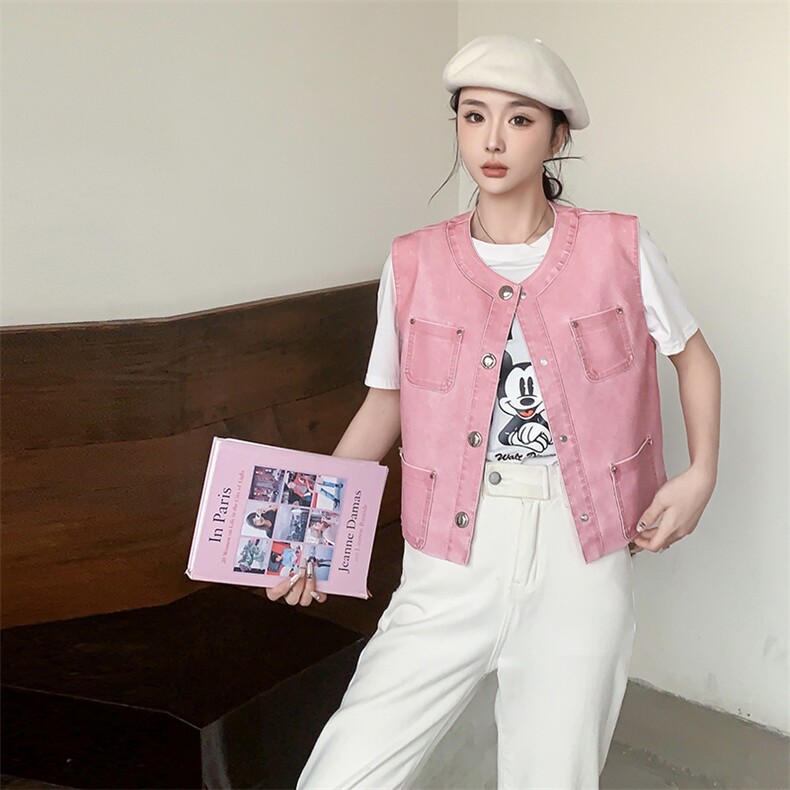 2024春装新款率性气质感多口袋皮马甲,女装皮衣,美拉德工厂直营店