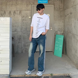 美式高街牛仔裤男三条干个性帅气2023夏季新款ins长裤RK699-P56图片