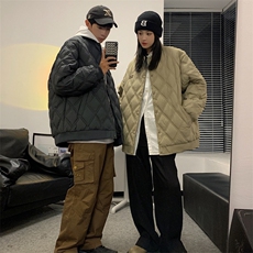 wassuphappy国潮菱形格棉衣男冬季加厚棒球棉服保暖情侣防寒棉袄，男装棉衣，星座1506-1